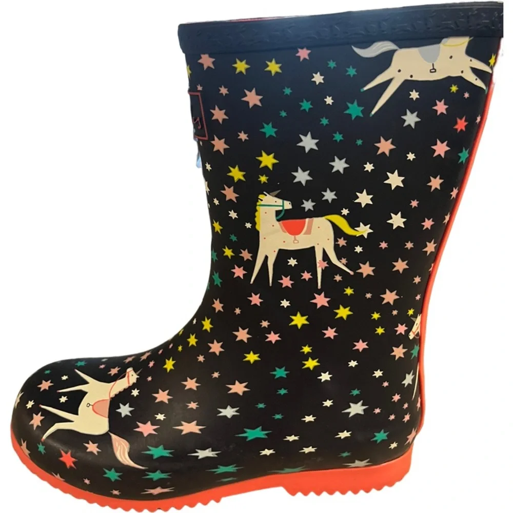 Joules Roll Up Flexible Printed Rain Boots - Navy Unicorns  Size 1